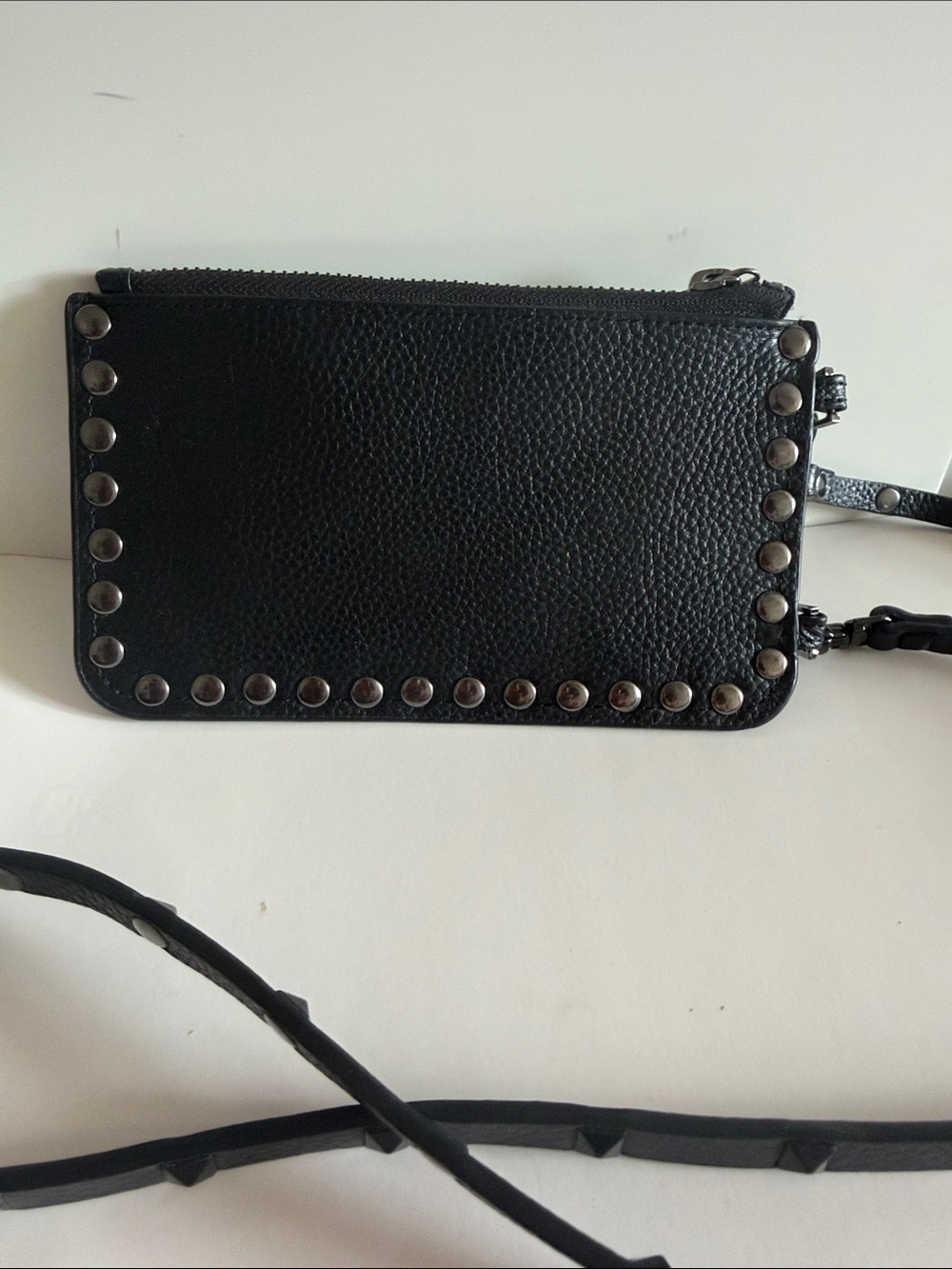 Bandolier Sarah Black Pebbled Leather Studded Crossbody Zip Pouch Wallet - Picture 3 of 7